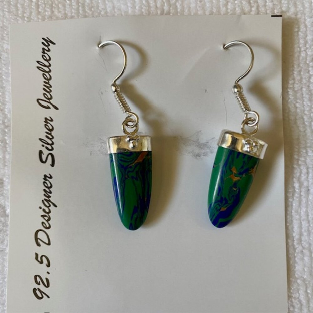 92.5 Designer Silver Earrings with Multi-Colored Stone